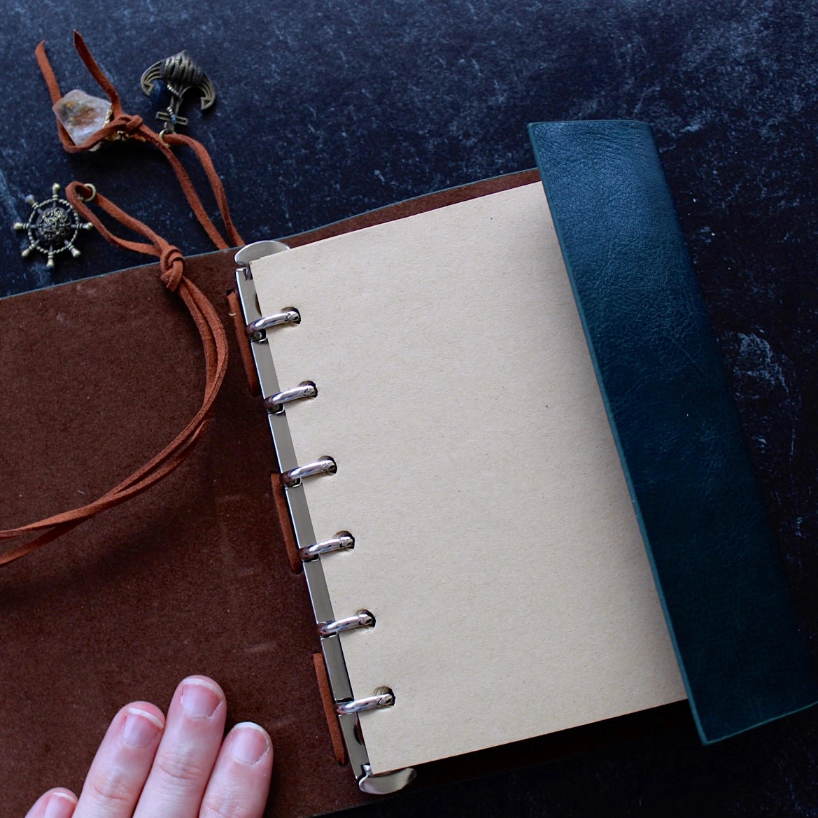Leather Notebook w/ Crystal Accent - (Crystals and Stones)